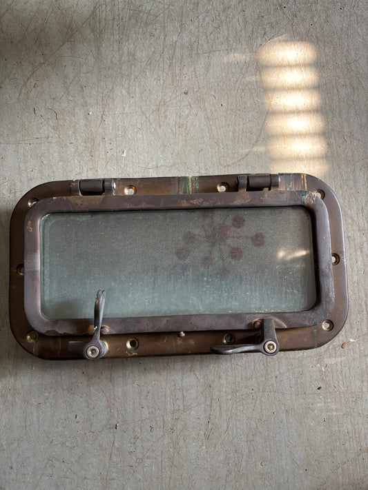 Valiant 32 Bronze Portlight / Porthole - With Retainer / Trim Piece - Inside Diameter Measures 12 3/8" Long x 5 3/8" Wide