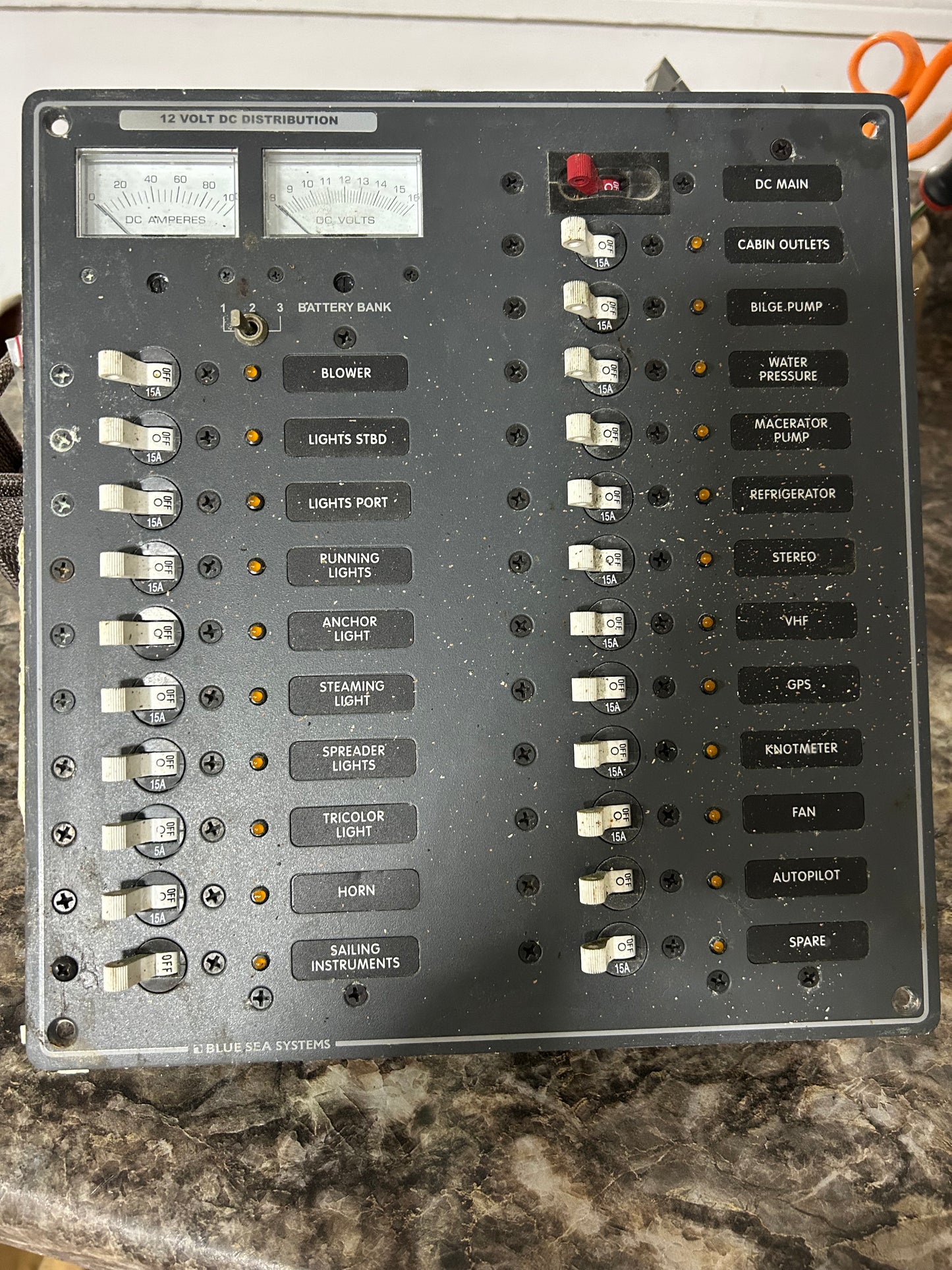 Blue Sea Systems 8380 12V DC Distribution Panel w/ Breakers & Gauges