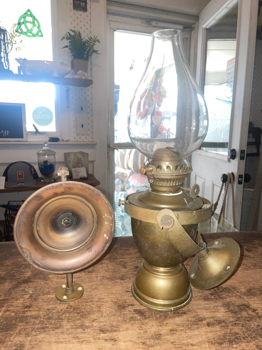 Large Brass Oil Lamp With Gimball & Oil Deflector