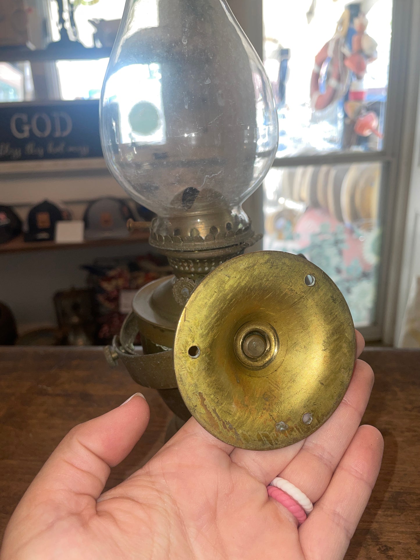 Large Brass Oil Lamp With Gimball & Oil Deflector