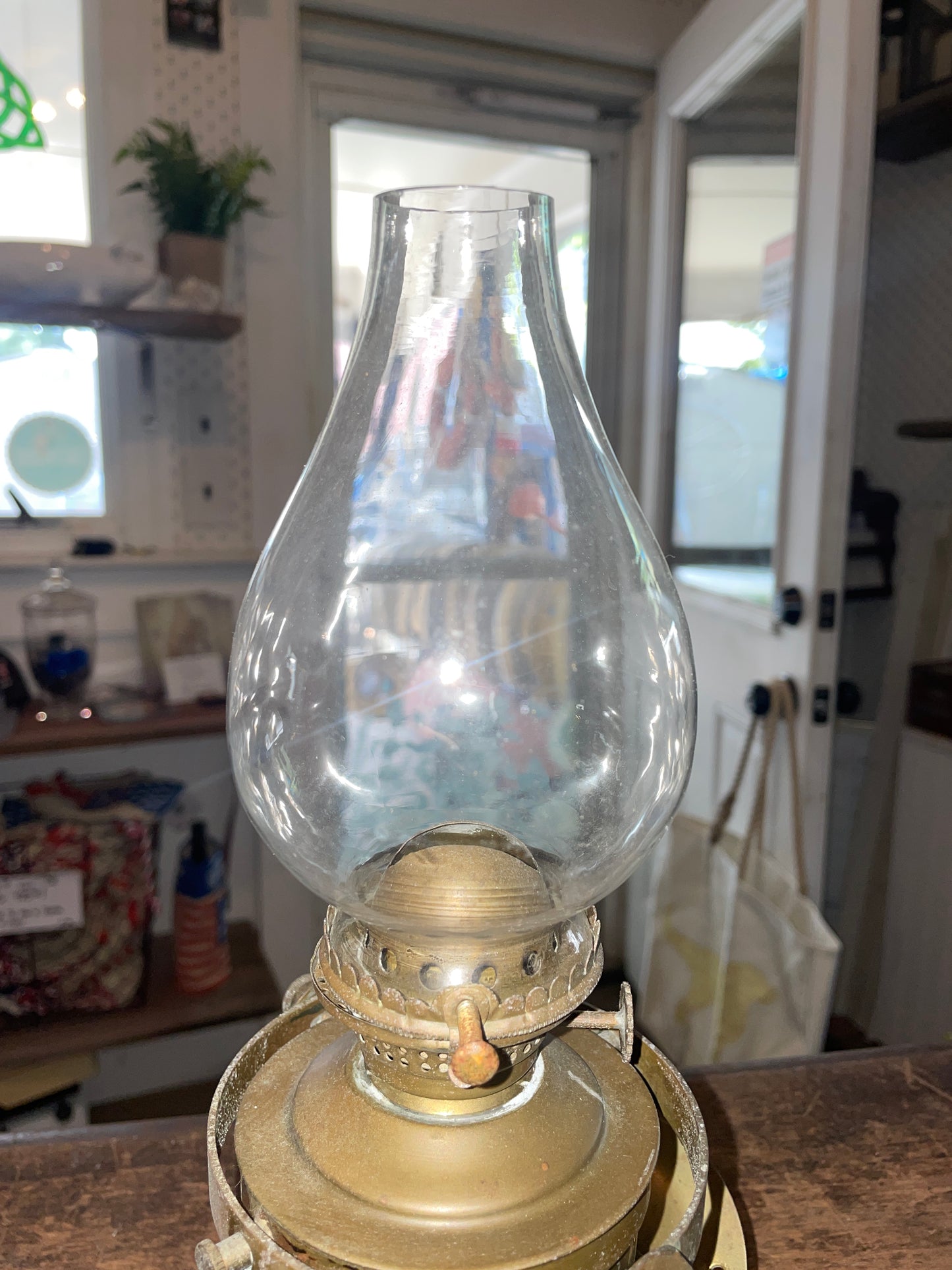 Large Brass Oil Lamp With Gimball & Oil Deflector