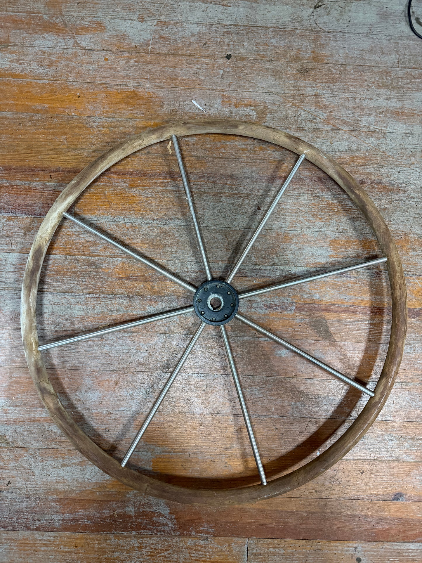 31.5" Teak and Stainless Steel Wheel - 1" Straight Keyed Shaft - Columbia 43