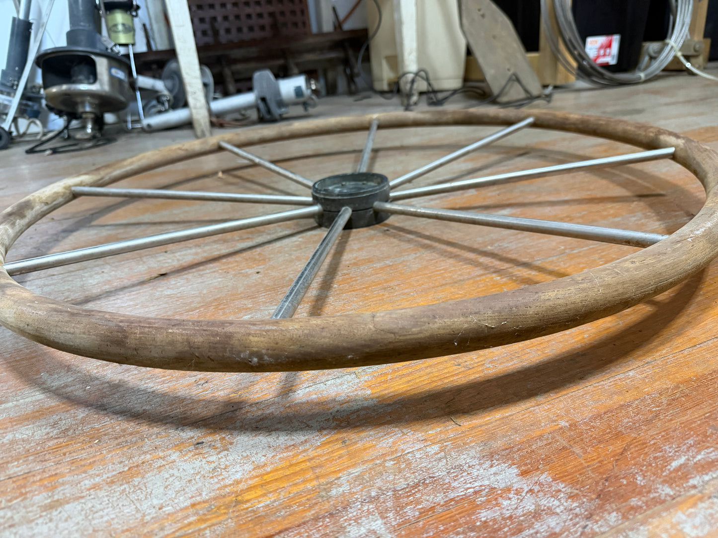 31.5" Teak and Stainless Steel Wheel - 1" Straight Keyed Shaft - Columbia 43