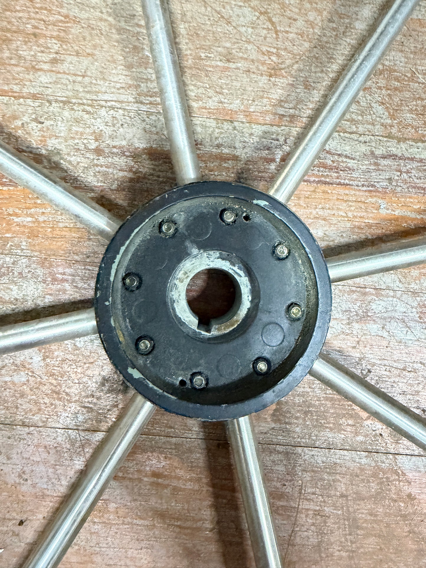 31.5" Teak and Stainless Steel Wheel - 1" Straight Keyed Shaft - Columbia 43