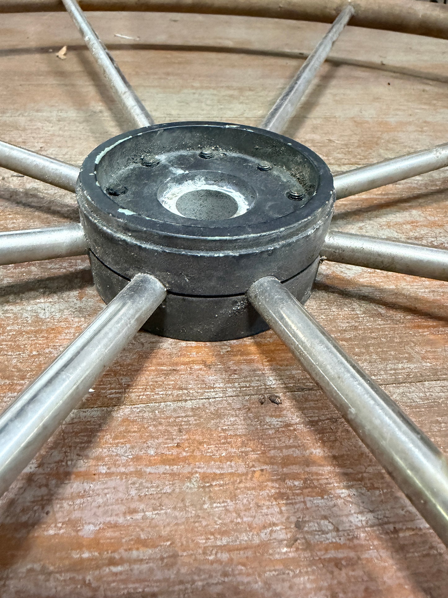 31.5" Teak and Stainless Steel Wheel - 1" Straight Keyed Shaft - Columbia 43