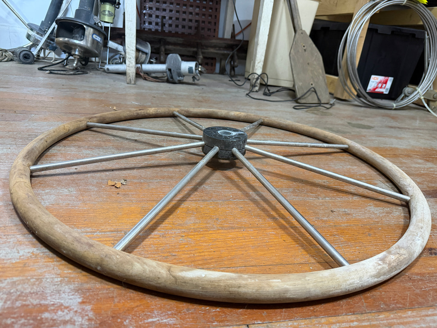31.5" Teak and Stainless Steel Wheel - 1" Straight Keyed Shaft - Columbia 43