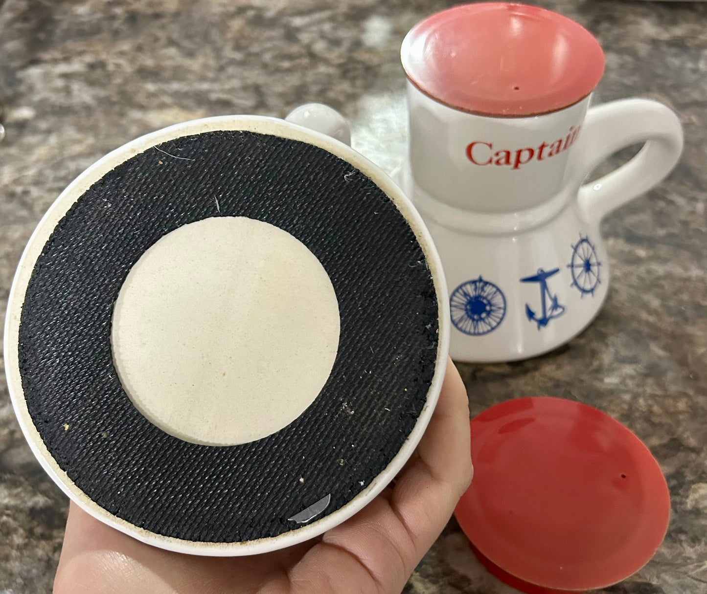 Vintage Feltman Langer Captain & First Mate Nautical Mug Set W/ 2 Caps