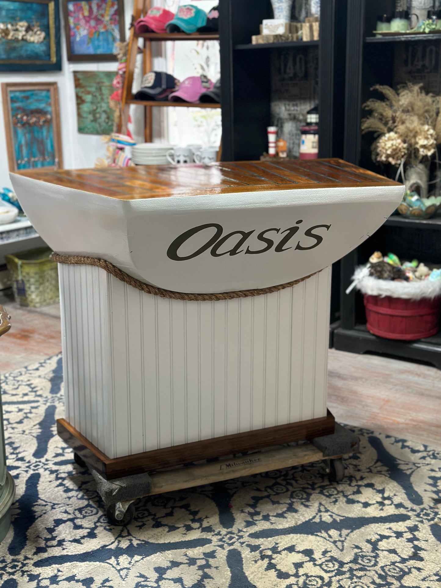 Beautiful Handcrafted Table Made Out Of a 1960’s Wooden Seafarer 23 Transom