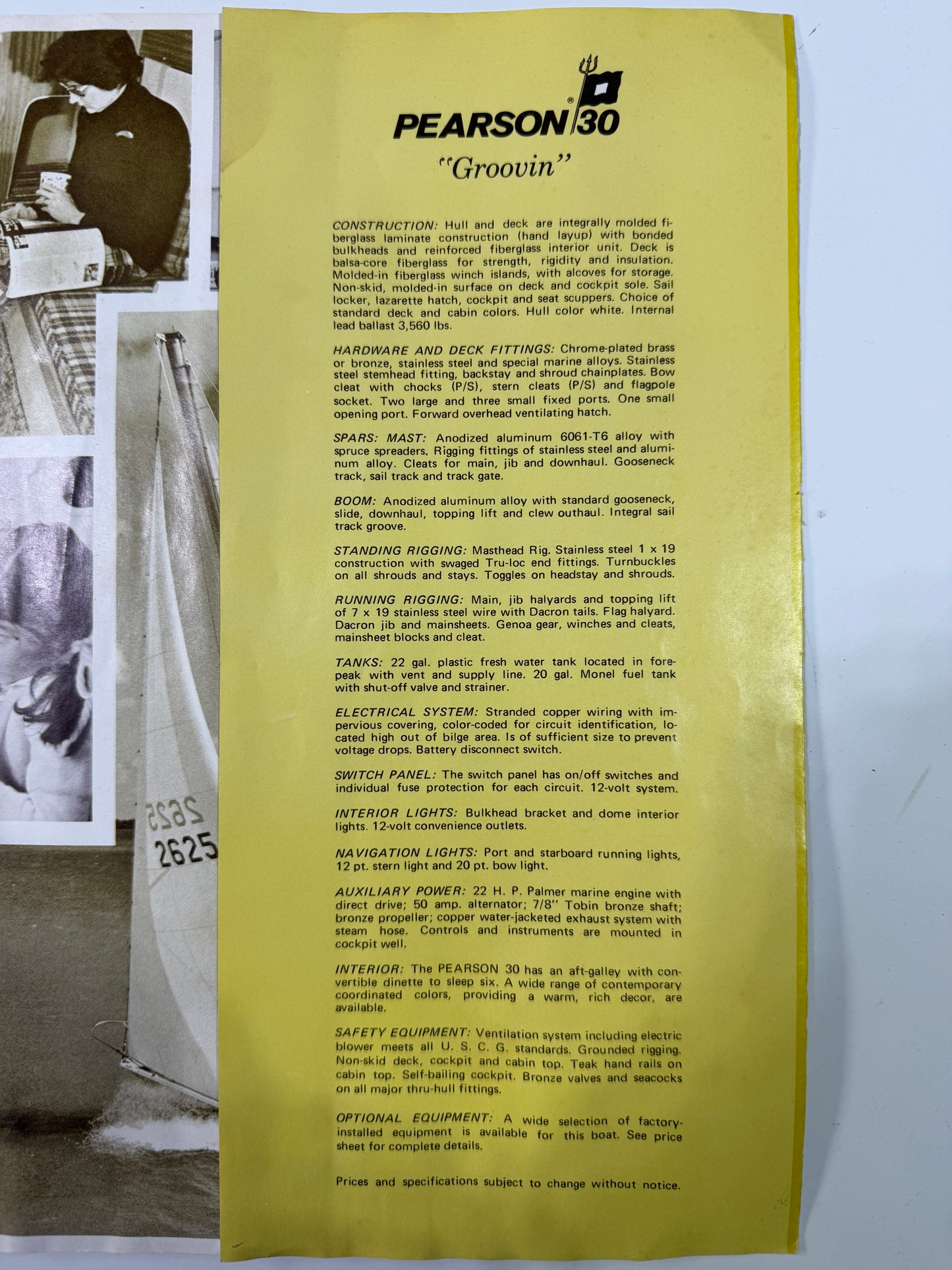 "Groovin" 1971 Pearson 30 Brochure