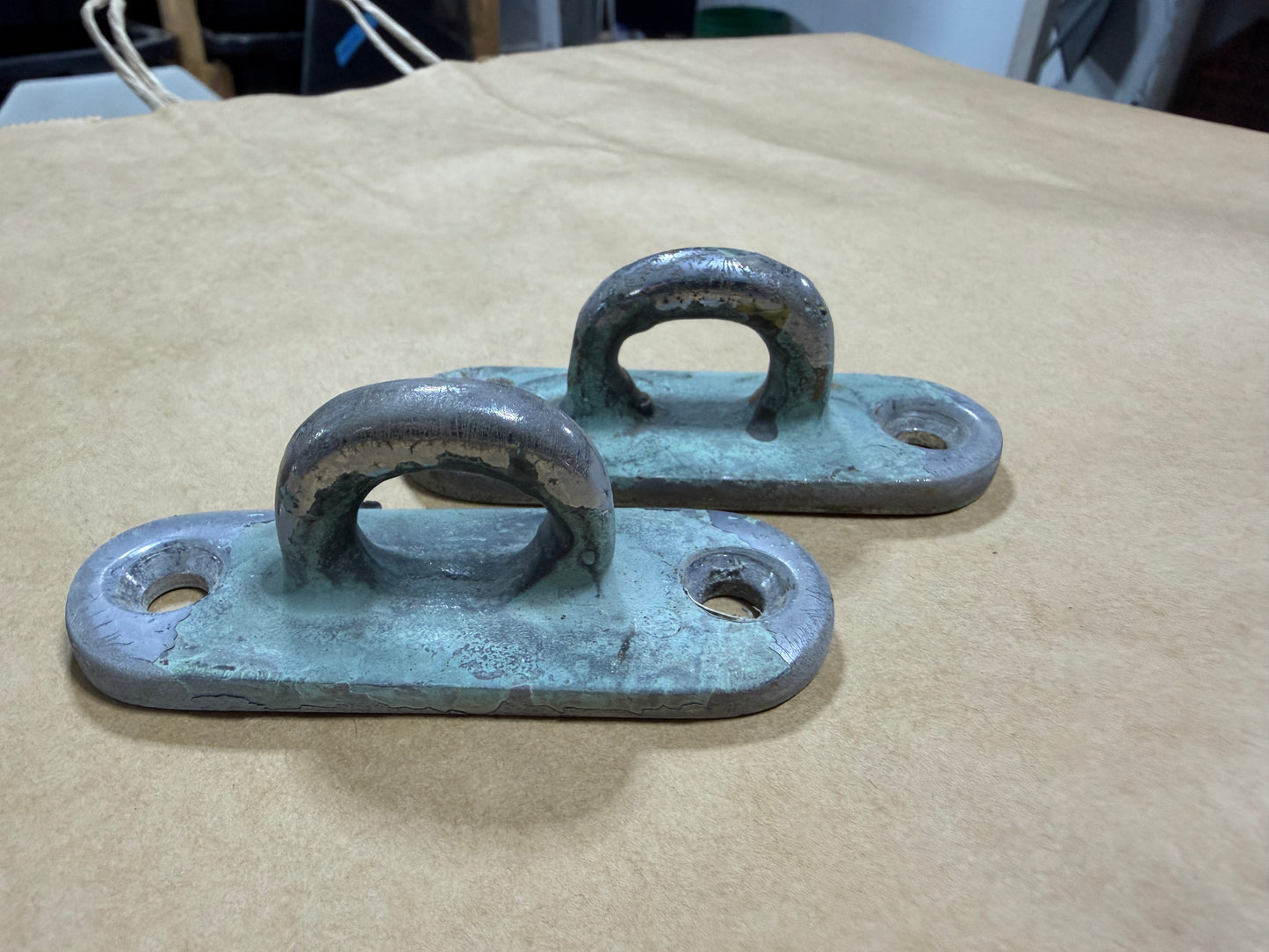 PAIR Chromed Bronze Pad Eyes - 3/4" x 1/2" Eye Width