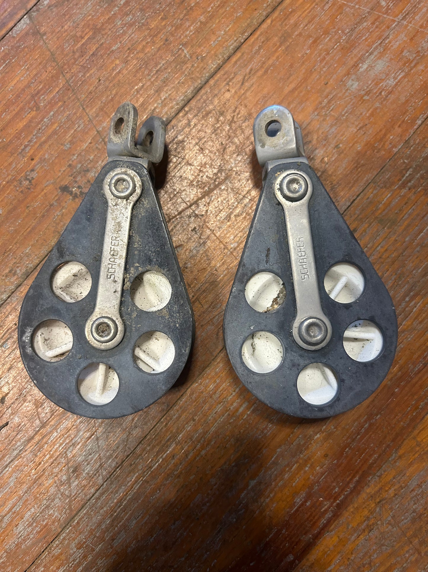 PAIR of Schaefer blocks w/ swivel eye 2 3/8" sheave