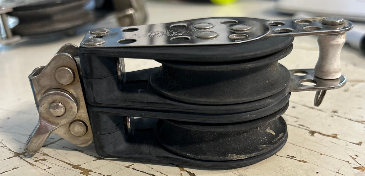 2 1/4" Sheave Harken Double Block with Becket & Fixed Shackle -3/8" Line- Ticon 30