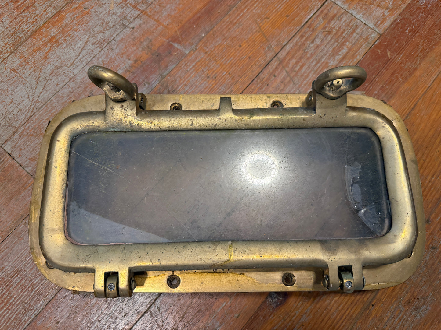 Opening Bronze Portlight / Porthole - ID: 12 3/8" x 5 1/4" x 1 1/2" Mounting Thickness - Cracked Glass