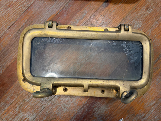 Opening Bronze Portlight / Porthole - ID: 12 3/8" x 5 1/4" x 1 1/2" Mounting Thickness - Cracked Glass In Middle