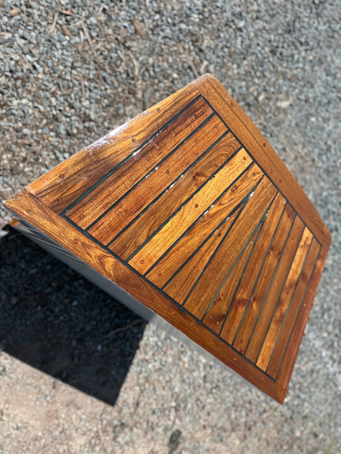 Beautiful Handcrafted Table Made Out Of a 1960’s Wooden Seafarer 23 Transom