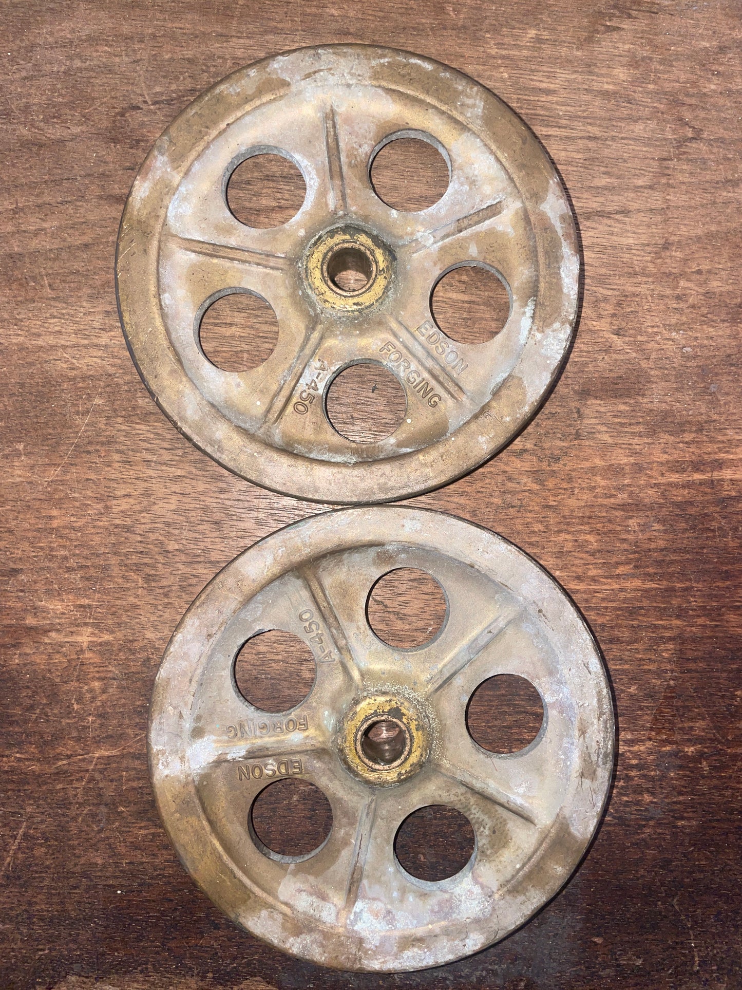 PAIR 4 1/8” Edson A-450 Brass Pedestal Pulleys