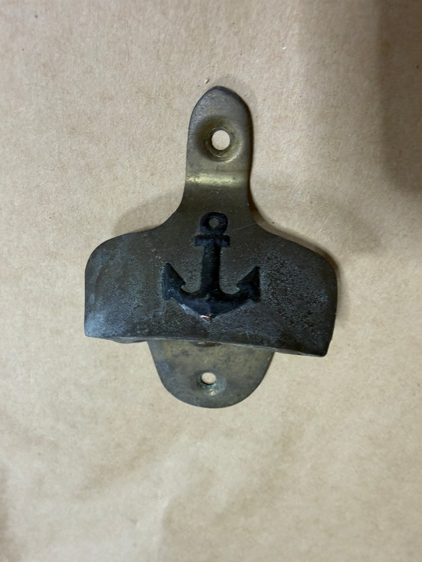 Vintage Solid Brass Wall-Mount Bottle Opener w/ Anchor Nautical Design – 3.5” Length