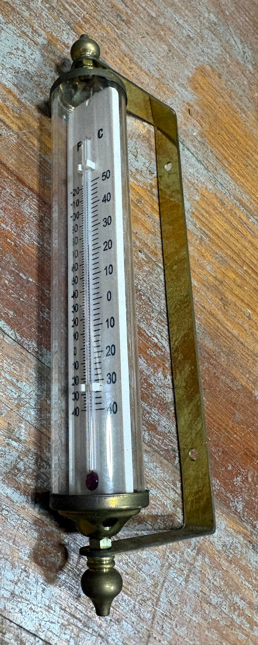 Brass Thermometer Wall Mount 10" tall