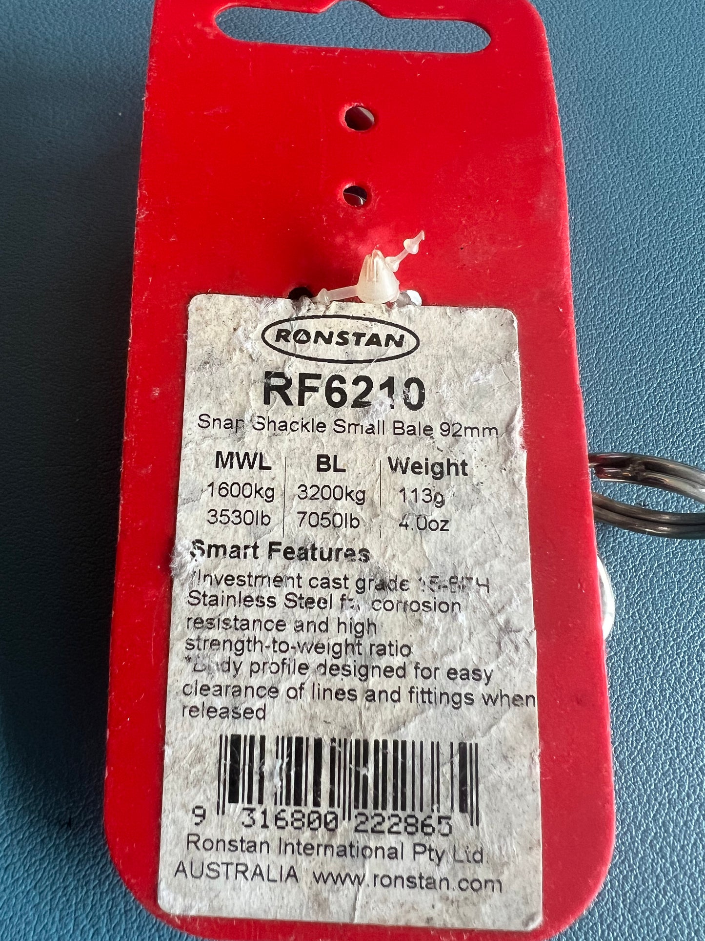 Ronstan RF6210  Swiveling Small Bail Snap Shackle 92mm