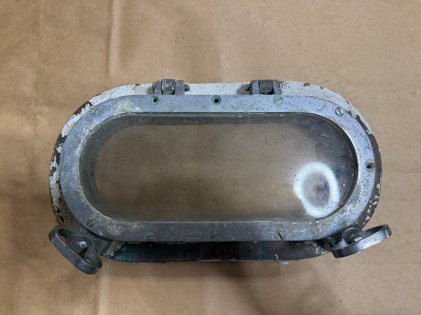 Chromed Bronze 9 1/2" x 4" Inside Diameter Opening Port Light / Port Hole With Screen and Plate