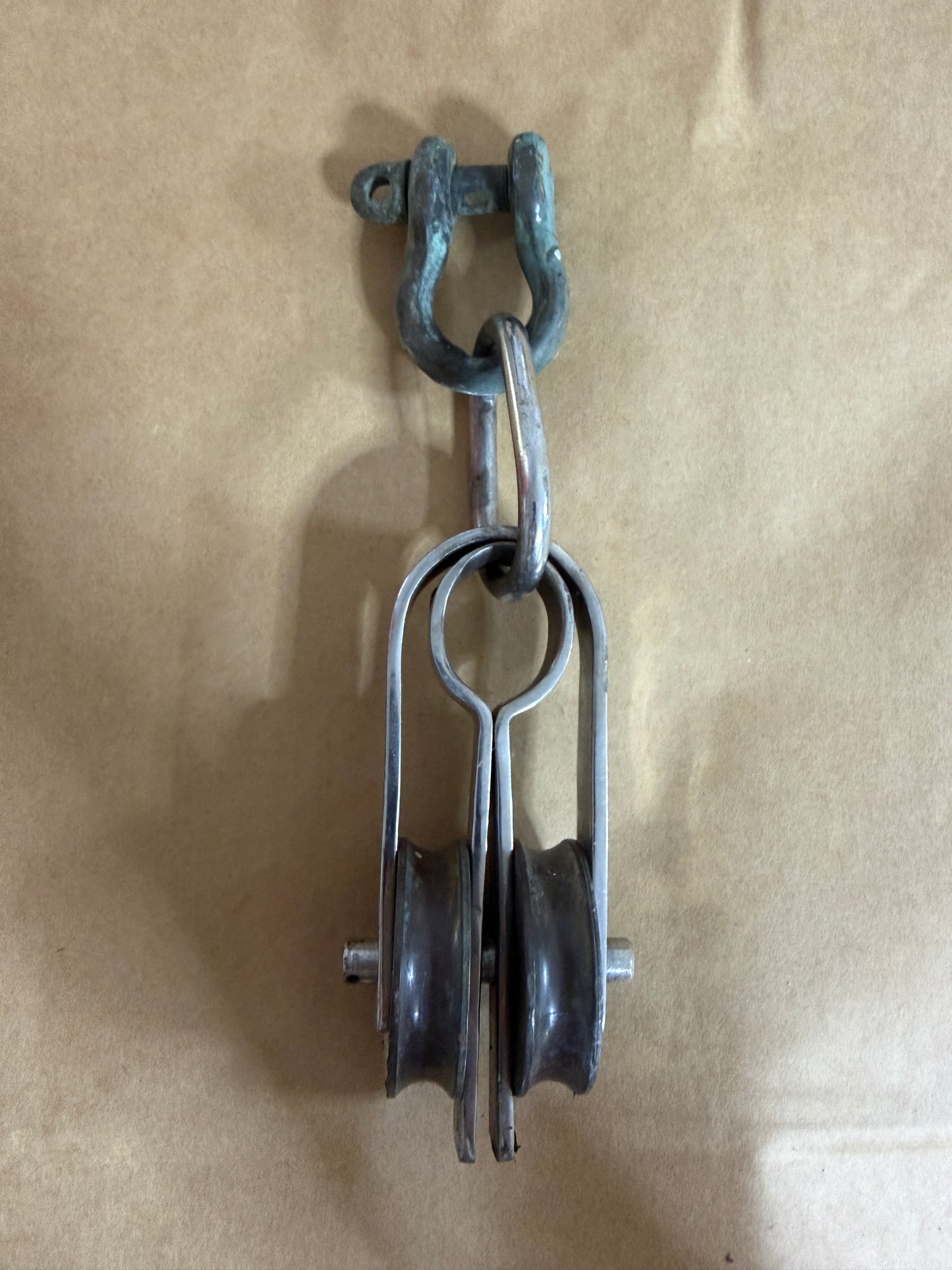 Stainless Steel Forked - 1 3/4" Double Bronze Sheaves - 5/16" Line With Bronze Shackle