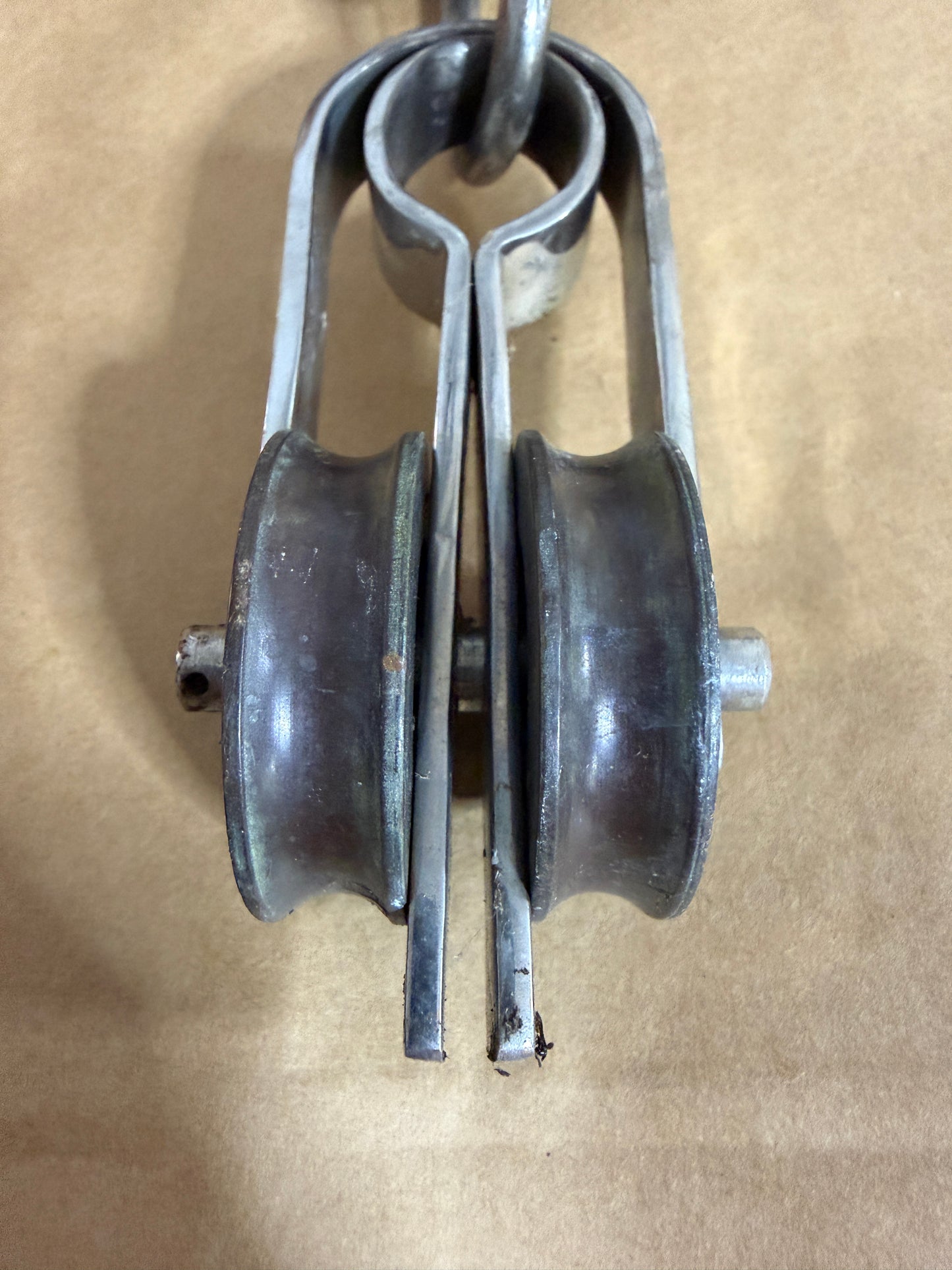 Stainless Steel Forked - 1 3/4" Double Bronze Sheaves - 5/16" Line With Bronze Shackle