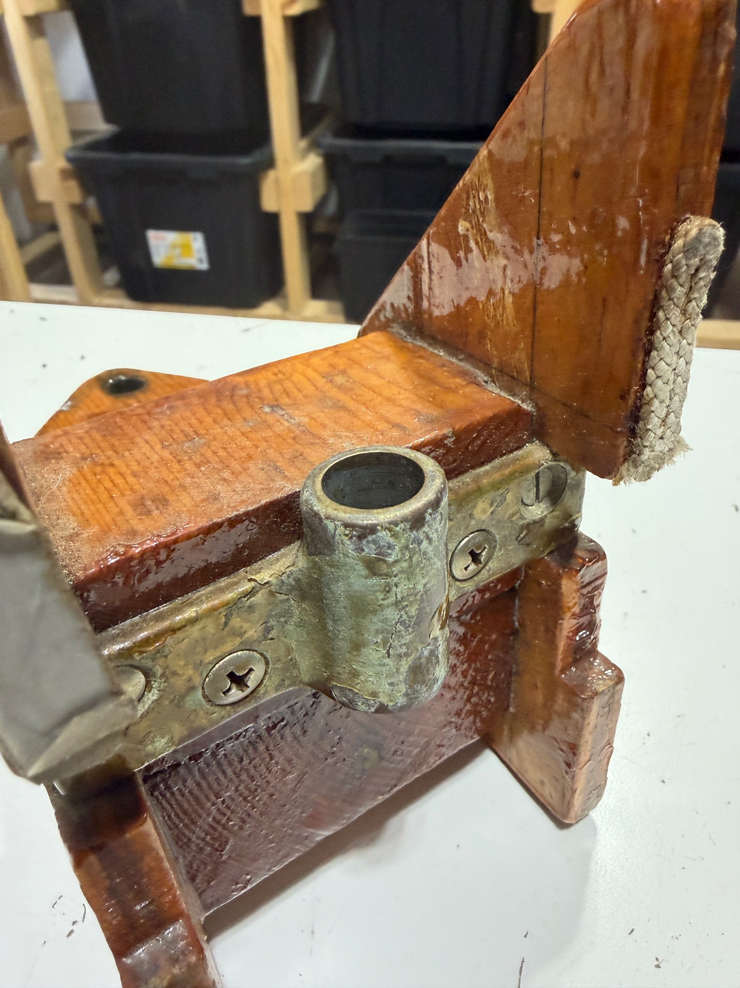 Unique Teak Piece With Bronze Gudgeon