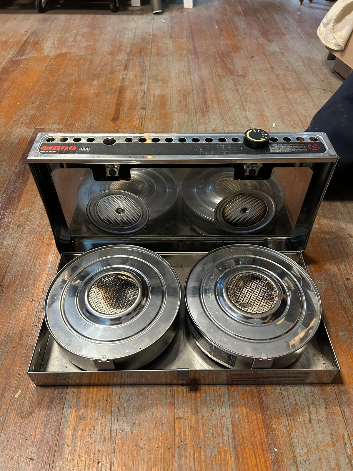 Origo 3000 2-Burner Alcohol Stove w/ 2 Fuel Canisters (missing knob)