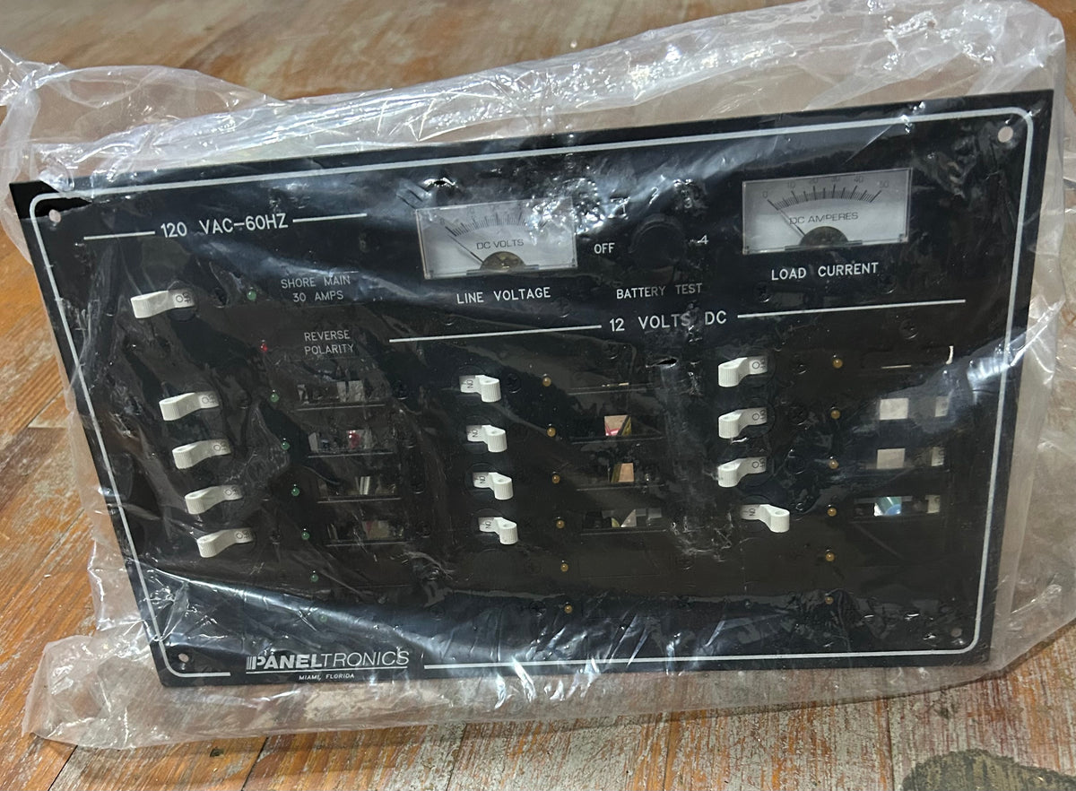 Paneltronics Marine Electrical Panel 120V AC 30A / 12V DC w Volt Amp Meters