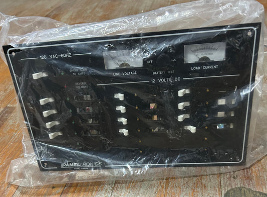 Paneltronics Marine Electrical Panel 120V AC 30A / 12V DC w Volt Amp Meters