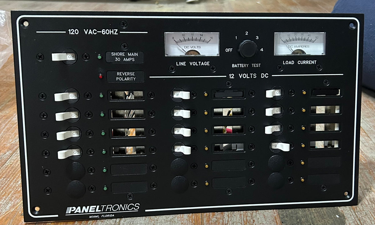 Paneltronics Marine Electrical Panel 120V AC 30A / 12V DC w Volt Amp Meters