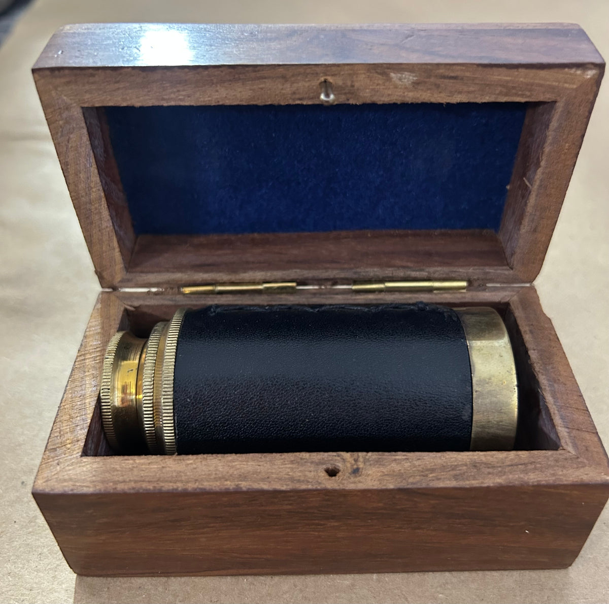 Vintage Brass Golden Telescope with Wooden Box 6"