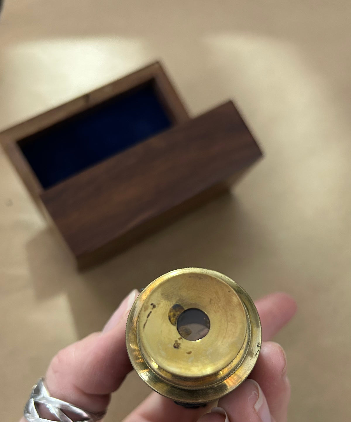 Vintage Brass Golden Telescope with Wooden Box 6"