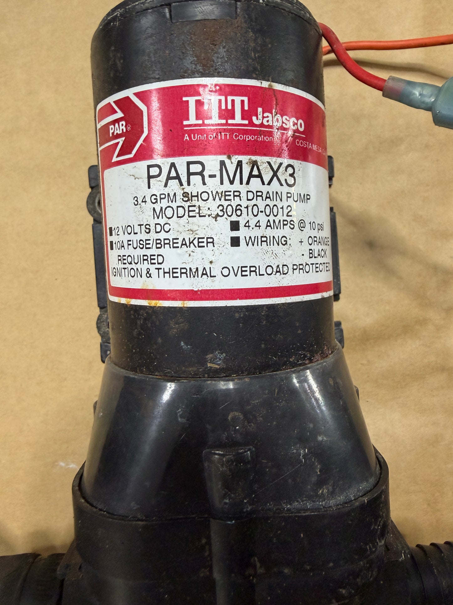 Jabsco Parmax 3 Model 30610-0012 Shower Drain Pump and Pumpguard Model 36200-0000