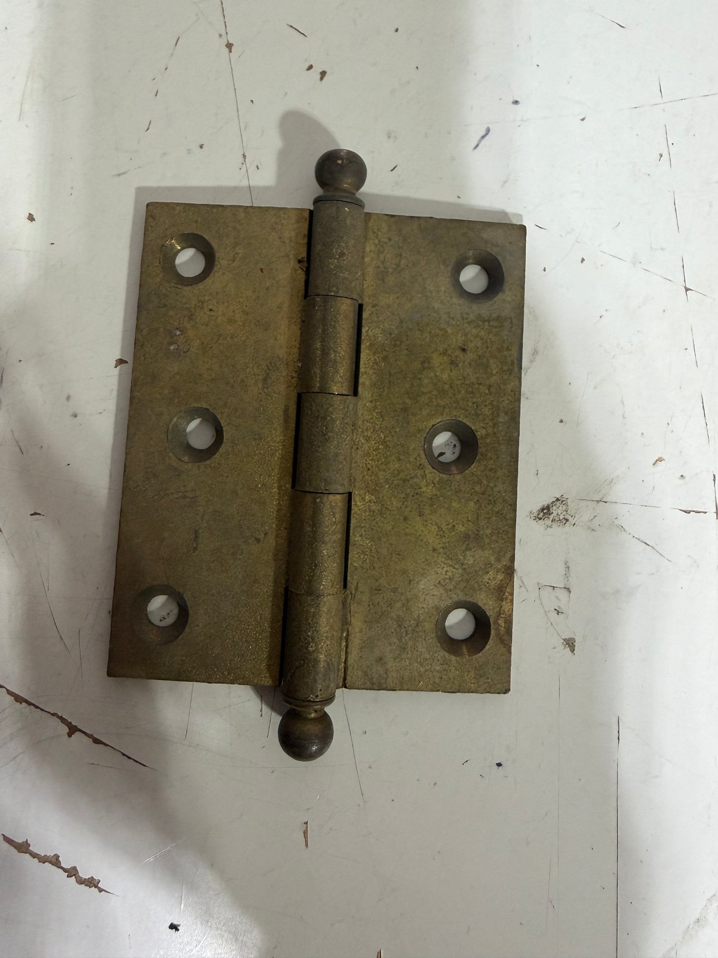 Single 3" x 2 1/2" Brass Hinge - Bulbed Ends