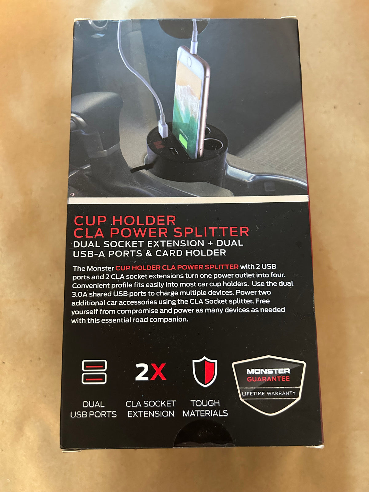 Monster Cup Holder CLA Power Splitter Dual USB-A Ports 12V Car Charger