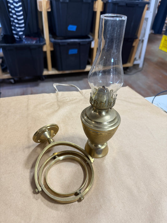 Vintage Brass Oil Lamp With Gimbal - 10" Height