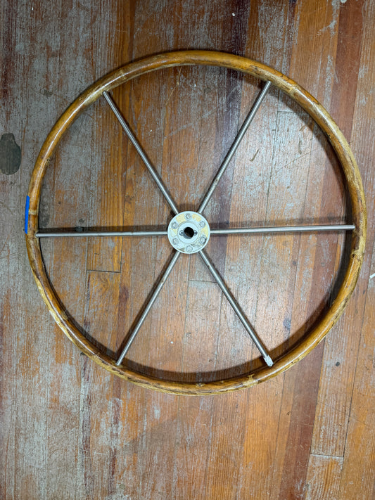 30" Teak and Stainless Wheel - 1" Straight Shaft