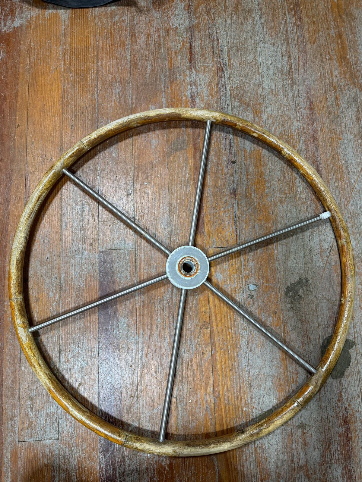 30" Teak and Stainless Wheel - 1" Straight Shaft