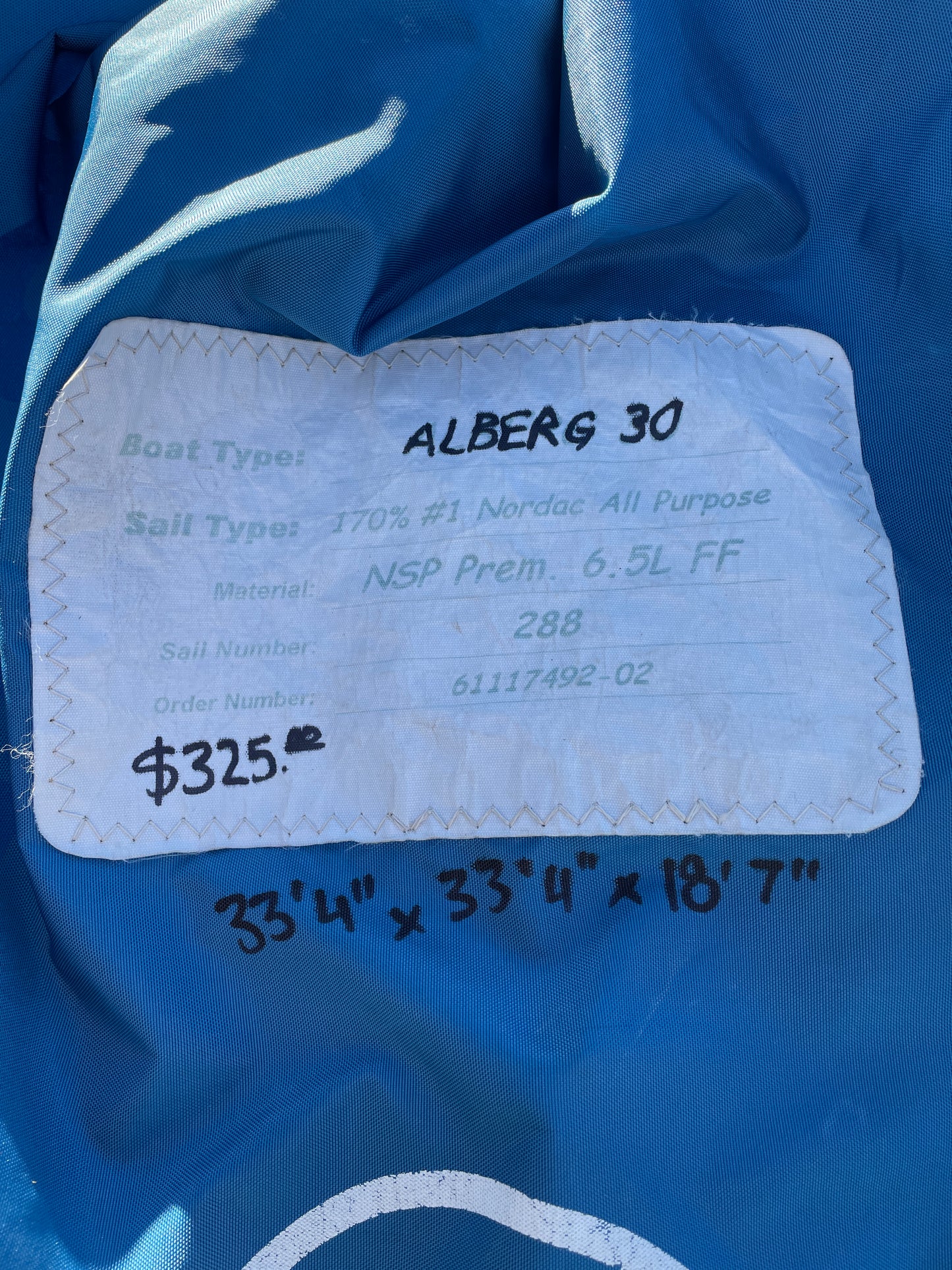 Alberg 30 170% #1 Nordac All Purpose Sail- 33’4” x 33’4” x 18’7”