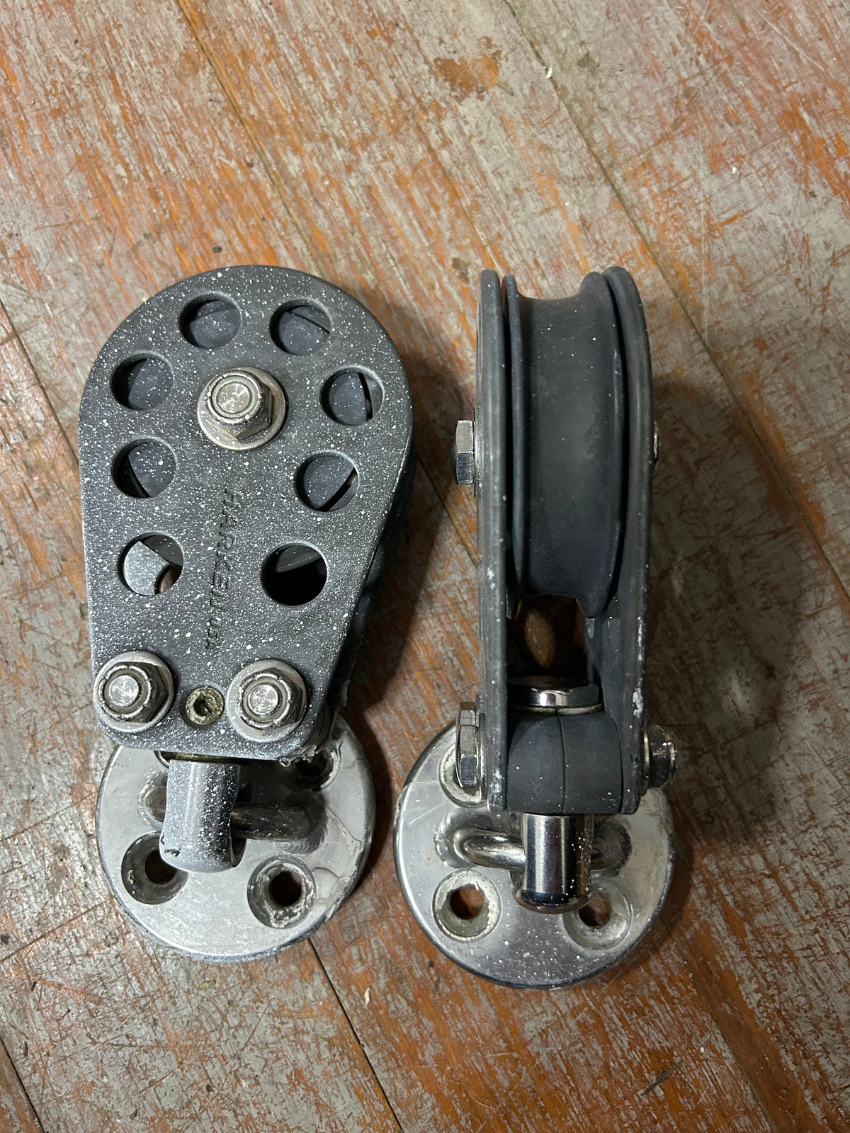 PAIR of Harken Single Blocks w/ Deck Mount Bases- Humphries IOR