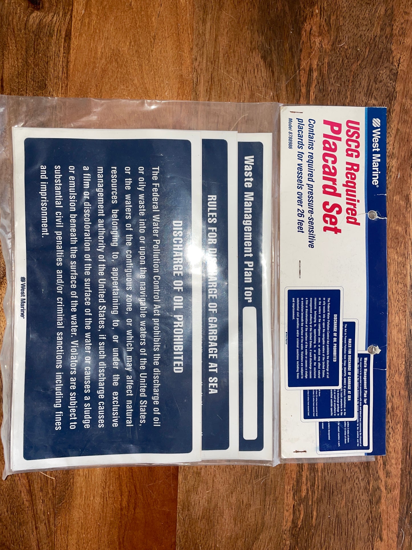 West Marine USCG Required Placard Set - NEW