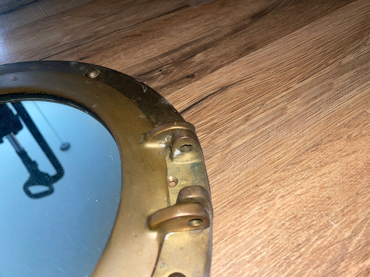 11 3/8” Brass Porthole Mirror - Missing Pin That Allows It To Open