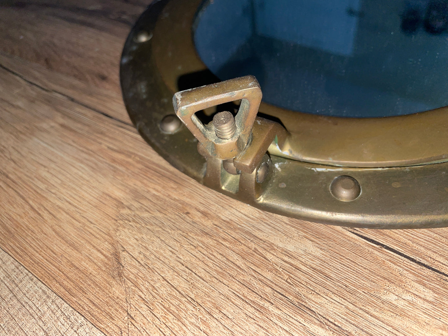 11 3/8” Brass Porthole Mirror - Missing Pin That Allows It To Open