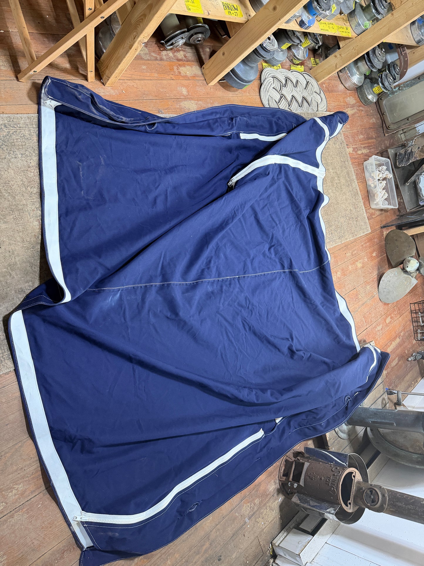2 Bow Bimini Cover Navy Canvas - 7' Wide x 70" Long