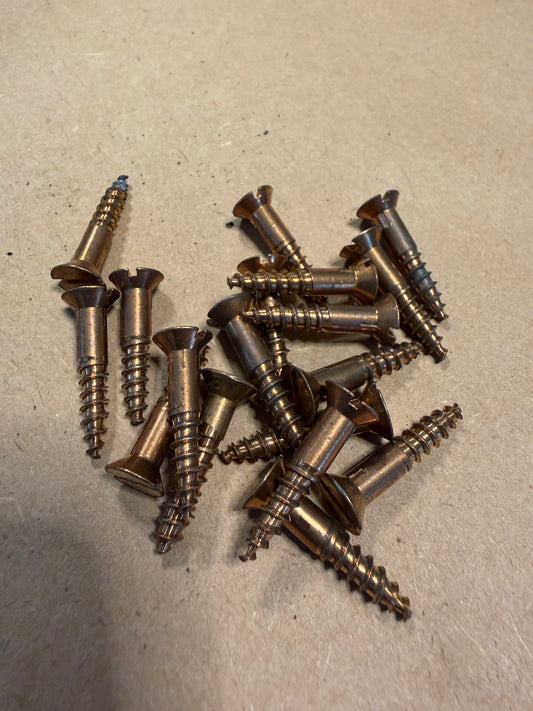 LOT OF 19 Solid Bronze Slotted Flat Head Screws - 1" total length x 3/16" diameter (#8?)