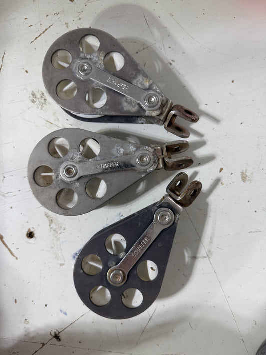 LOT OF 3 - Schaefer 2 3/8" Sheaved Single Swivel Blocks - 9/16" Line