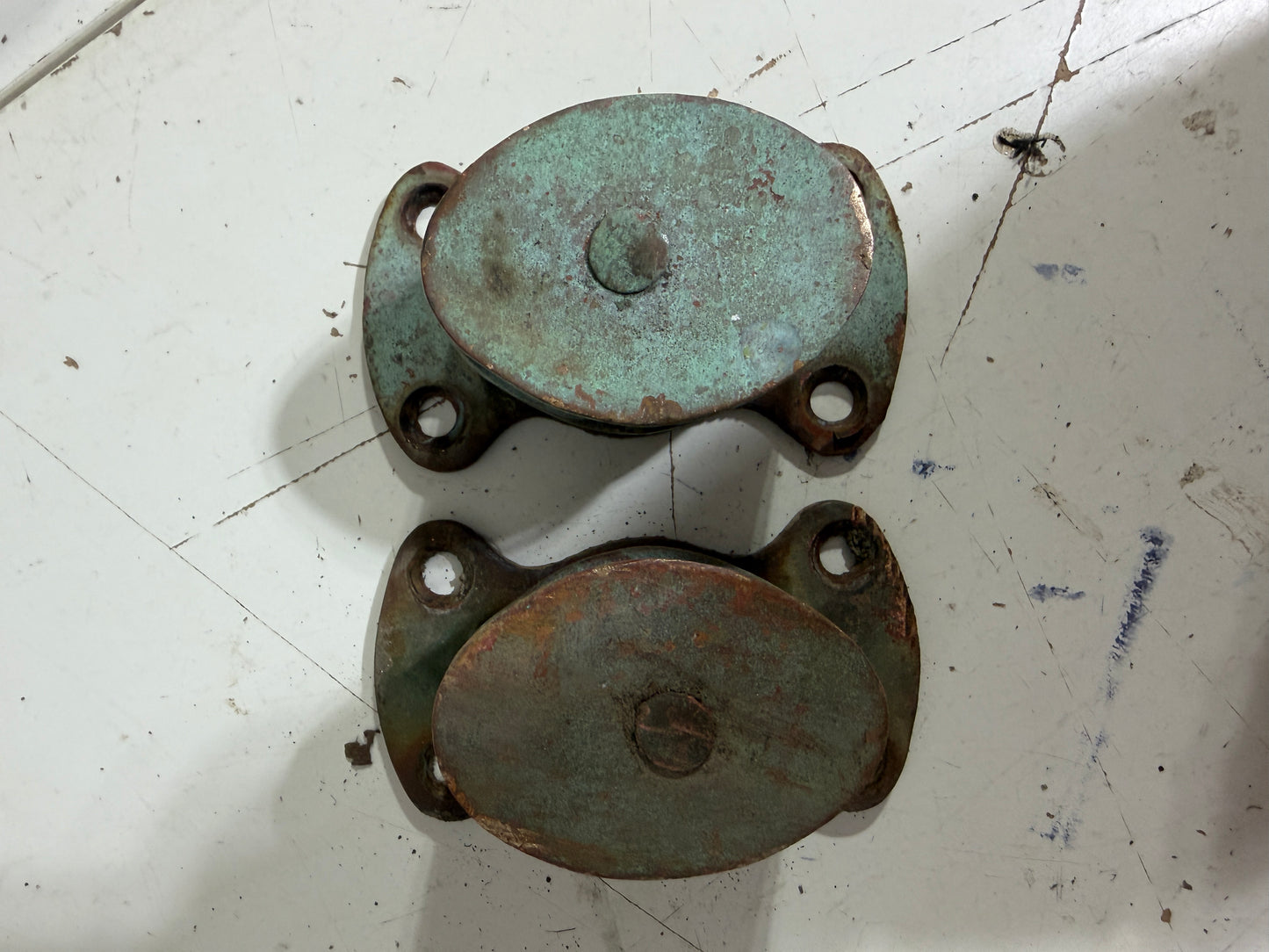 PAIR Vintage Bronze 1 5/8" Double Sheave Cheek Blocks - 1/4" Line