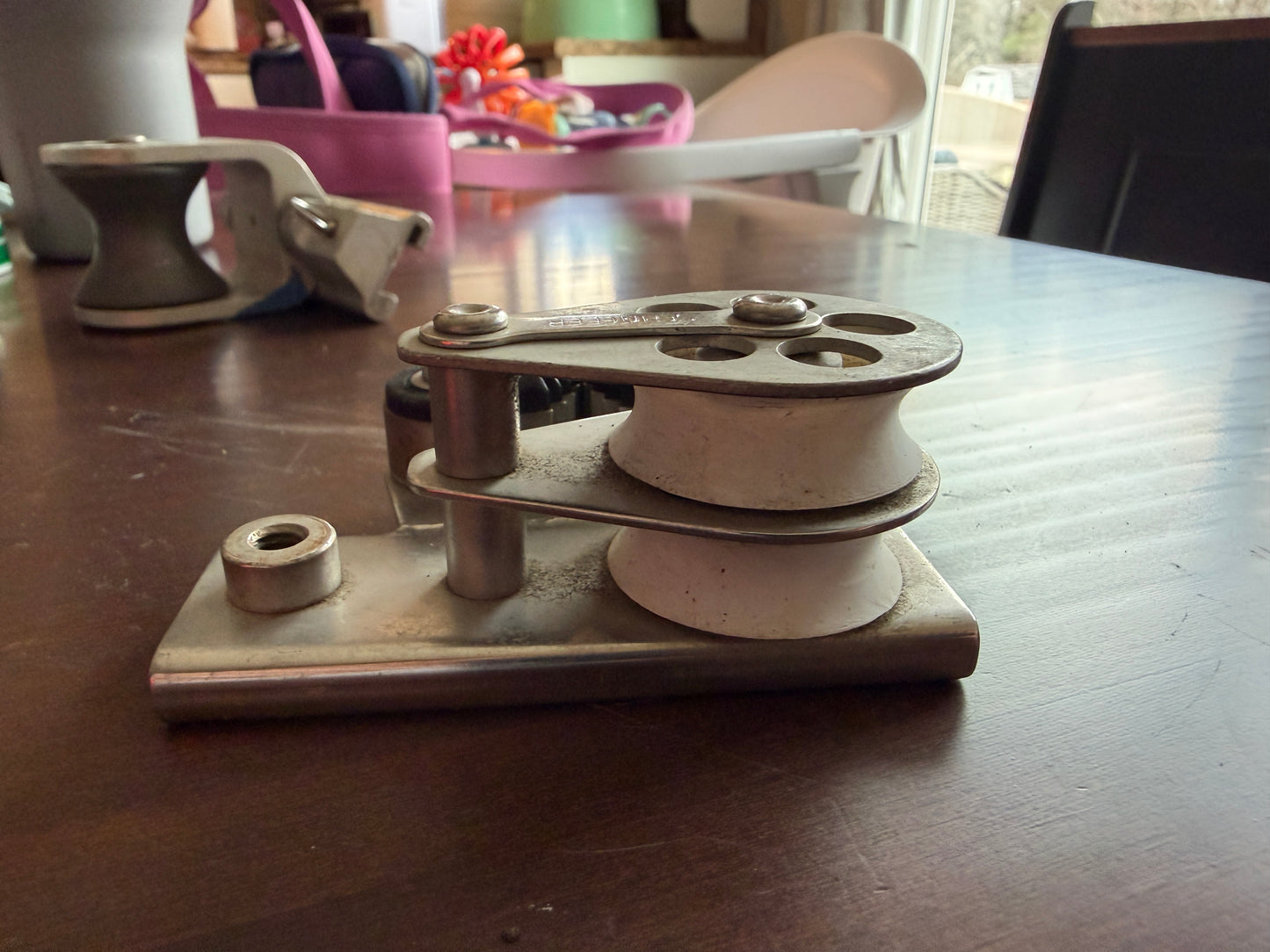 Schaefer 1" Track Car - 1 1/2" Double Sheave With Cam Cleat - Missing Screw Adjuster