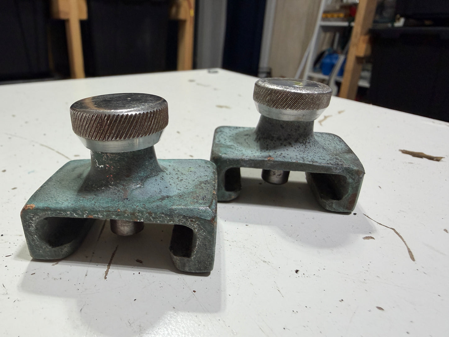 PAIR Vintage 1 1/4" Bronze Pull Top Adjustable Track Ends